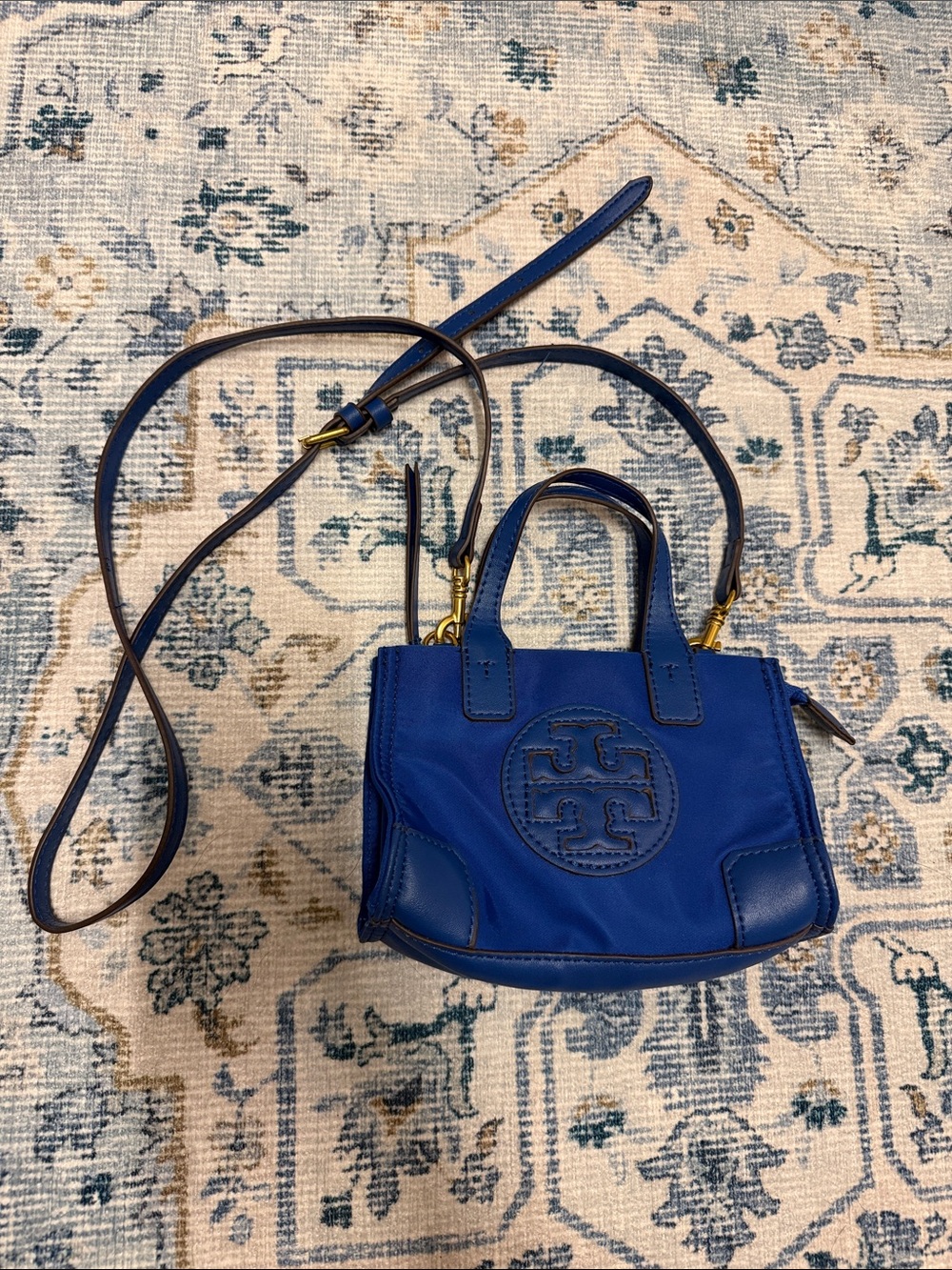 Tory Burch Small Royal Blue Leather Crossbody Tote